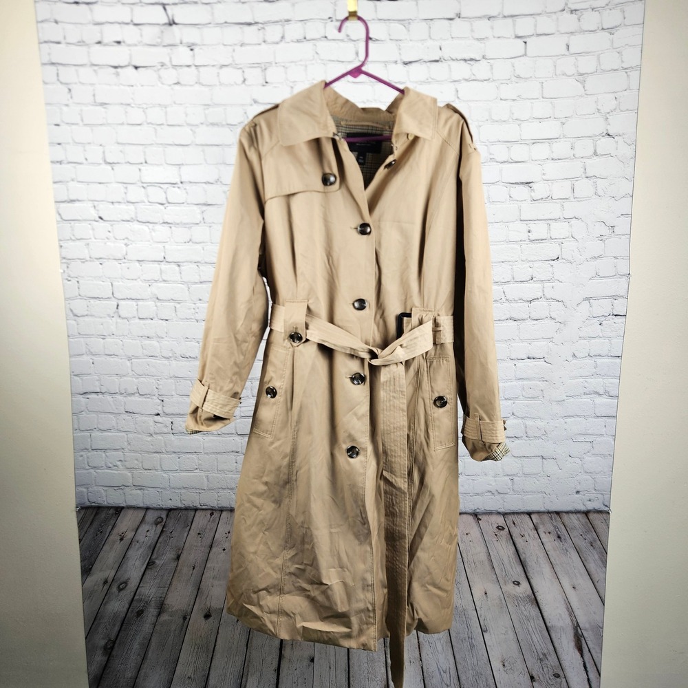 London Fog Collection Khaki Trench Coat Belted Tan Double Breasted XXL
